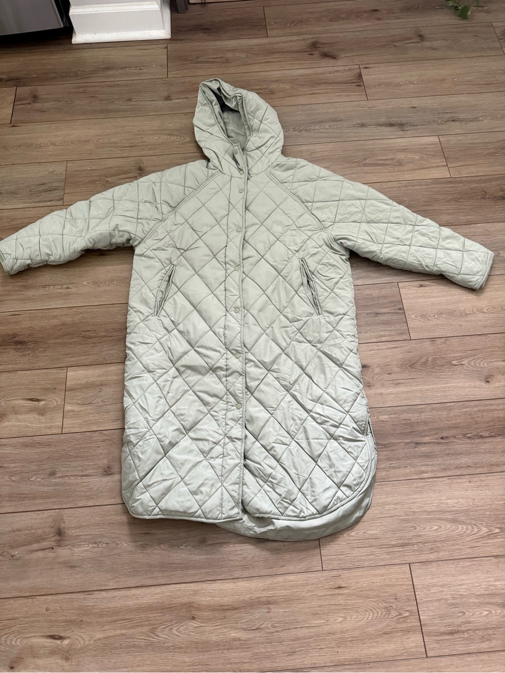 Zara Quilted Hooded Long Puffer Coat - Sage Green